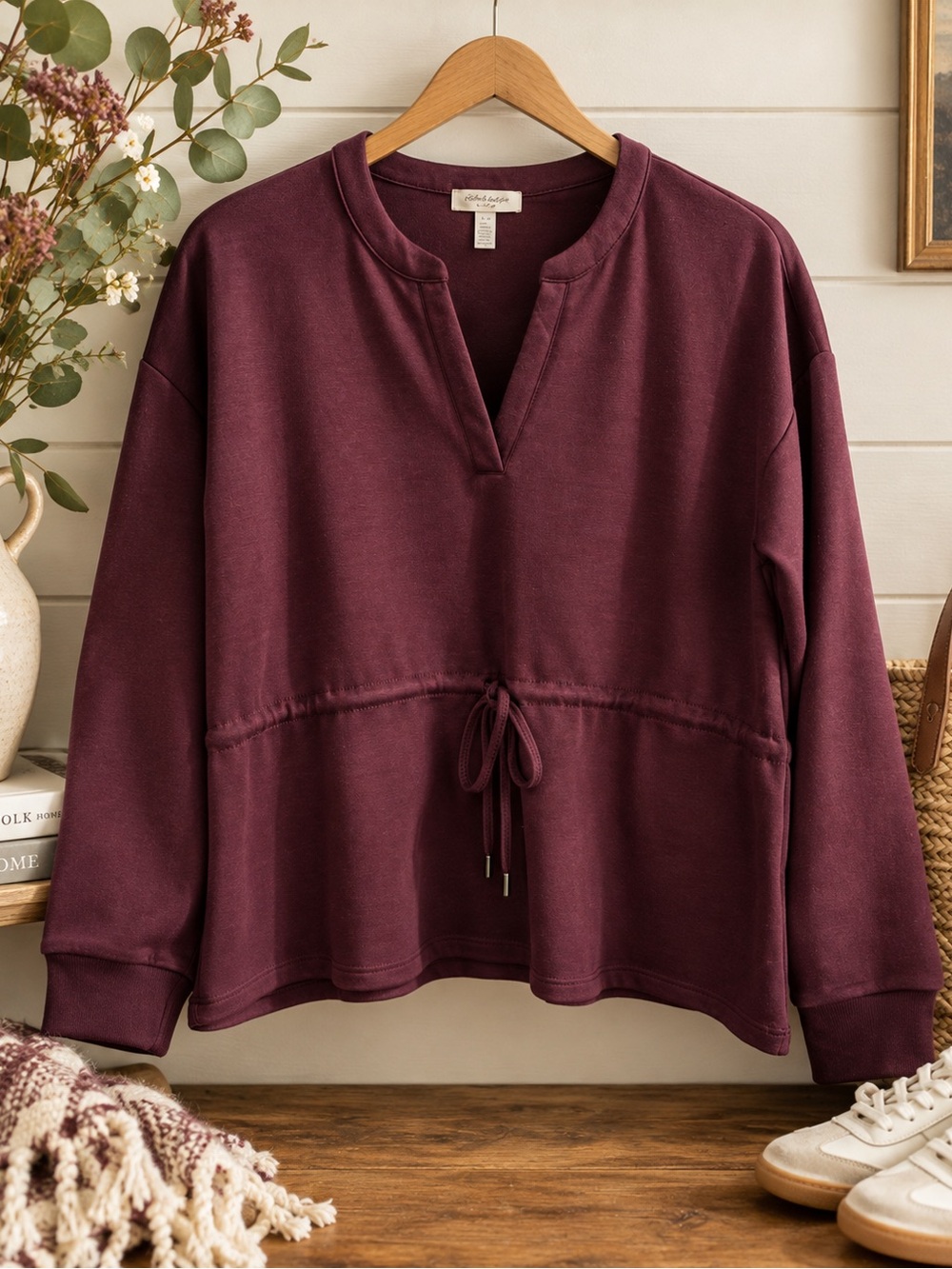 Cable & Gauge Plum Drawstring Pullover Sweatshirt